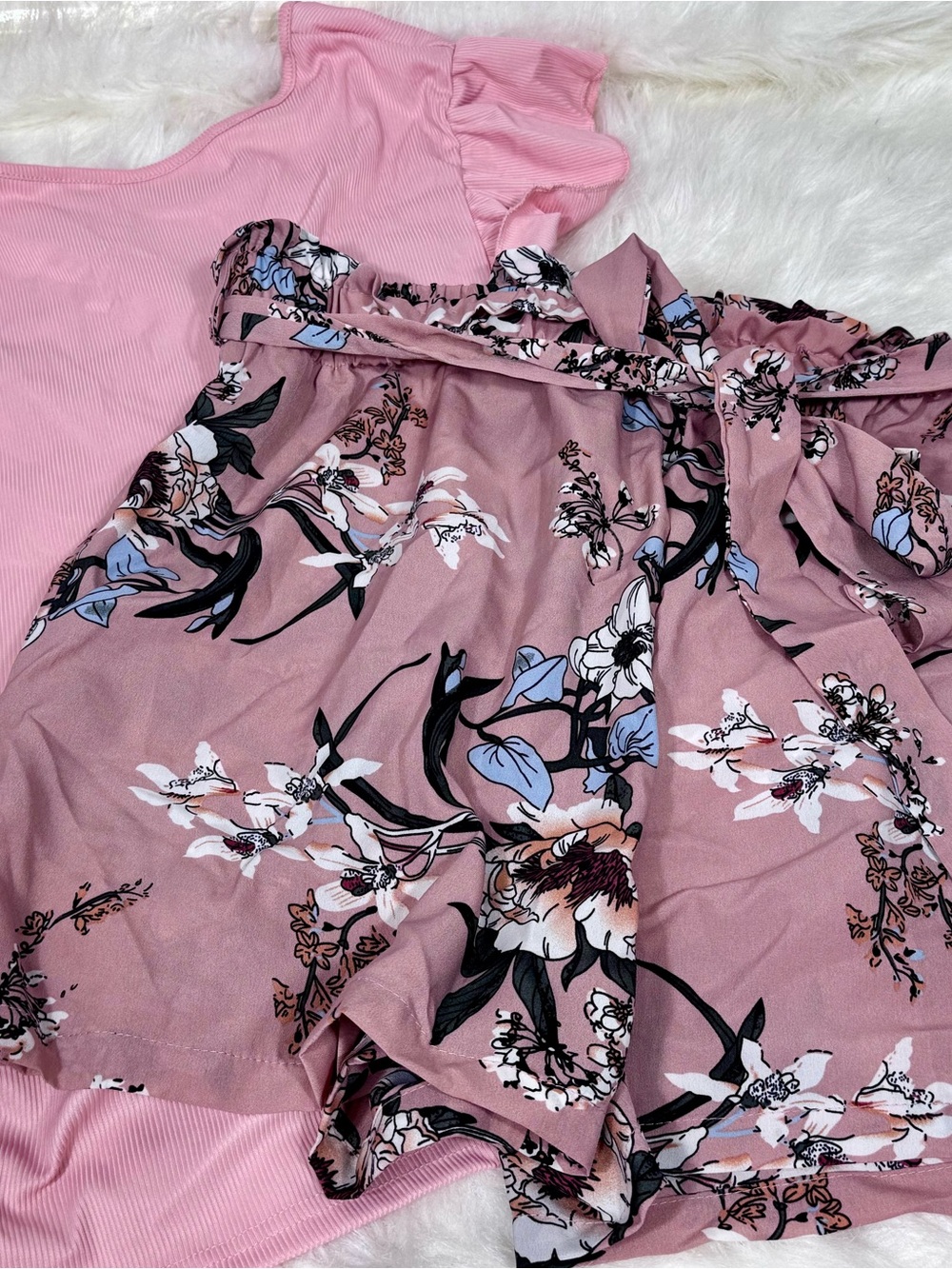 SHEIN Pink Floral Tie-Waist Circle Skirt